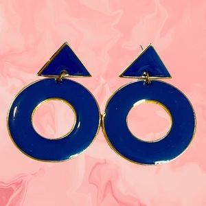 Vintage L. Bott signed 1980s blue and gold big dangle statement earrings VTG